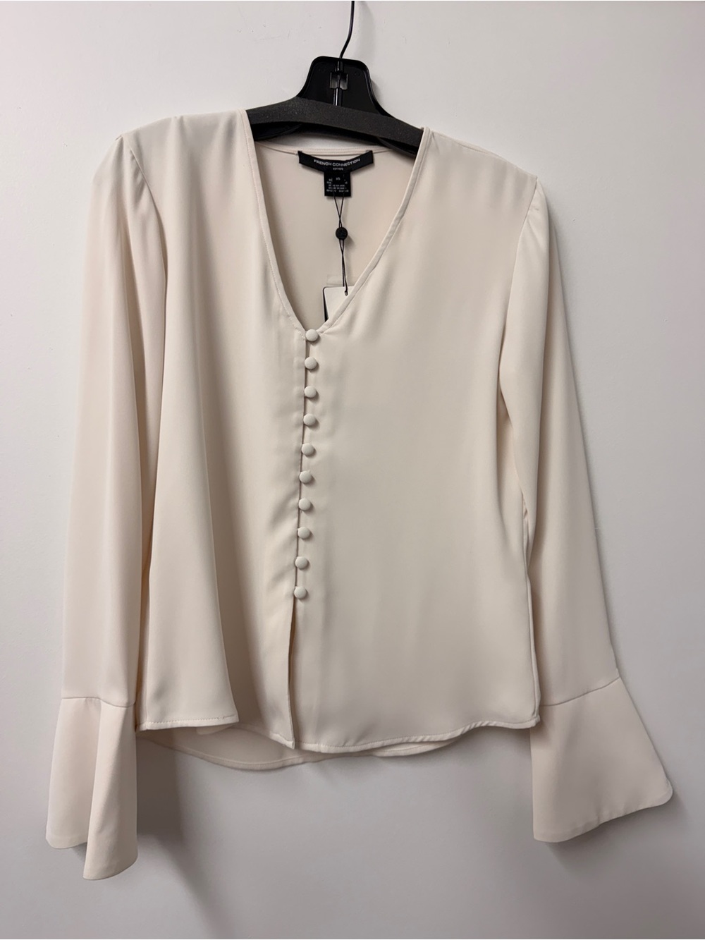 French Connection Carmen Crepe Long Sleeve Top in Porcelain Cream